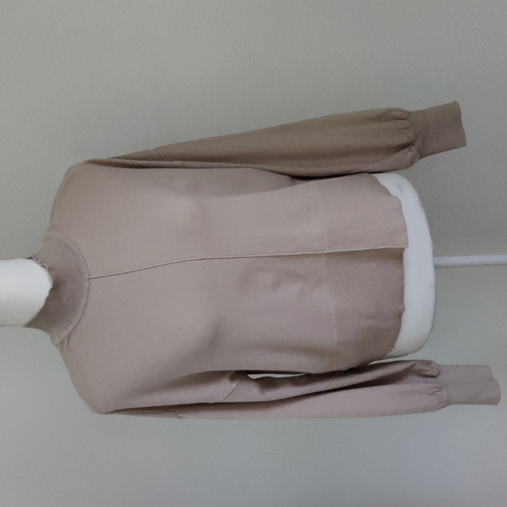 Soft Beige Mock Neck Balloon Sleeve Sweater